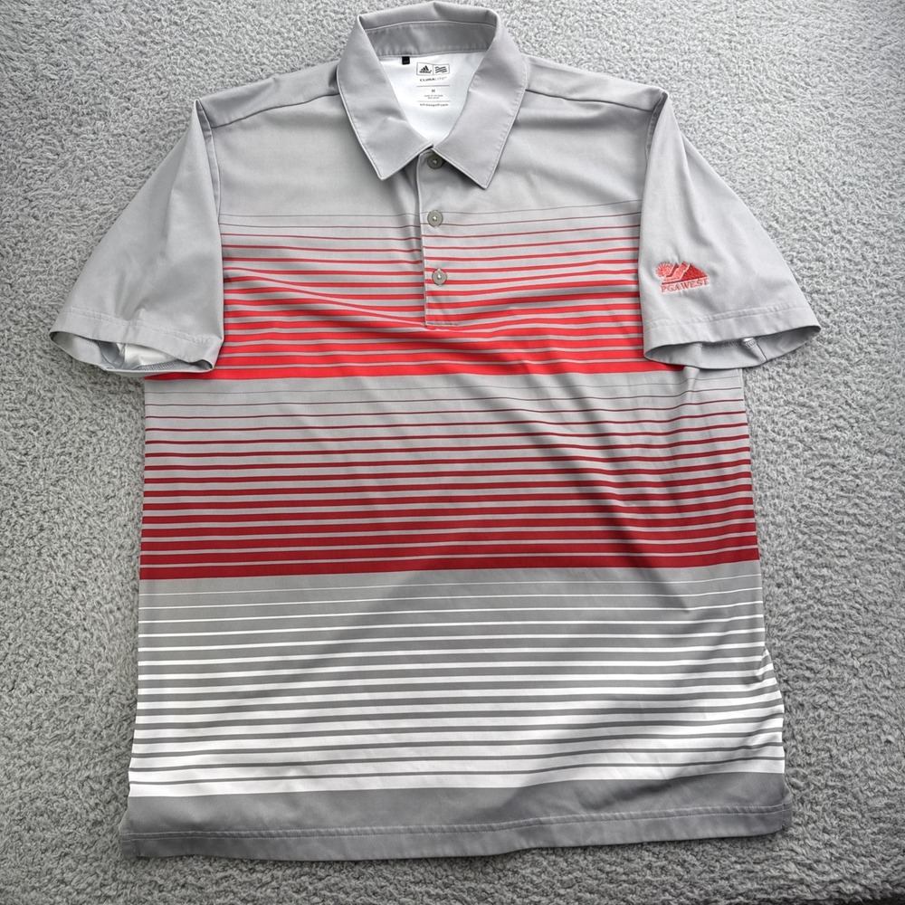 adidas Polo Shirt Mens Medium Gray Striped PGA WEST Climalite Golf Performance